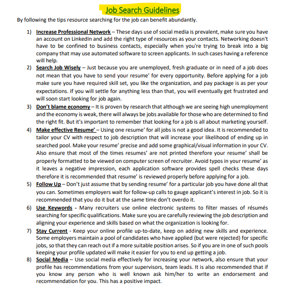 Job Search Guidelines