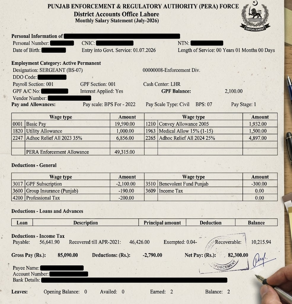PERA Force Sergeant (BS-07) Salary in Pakistan
